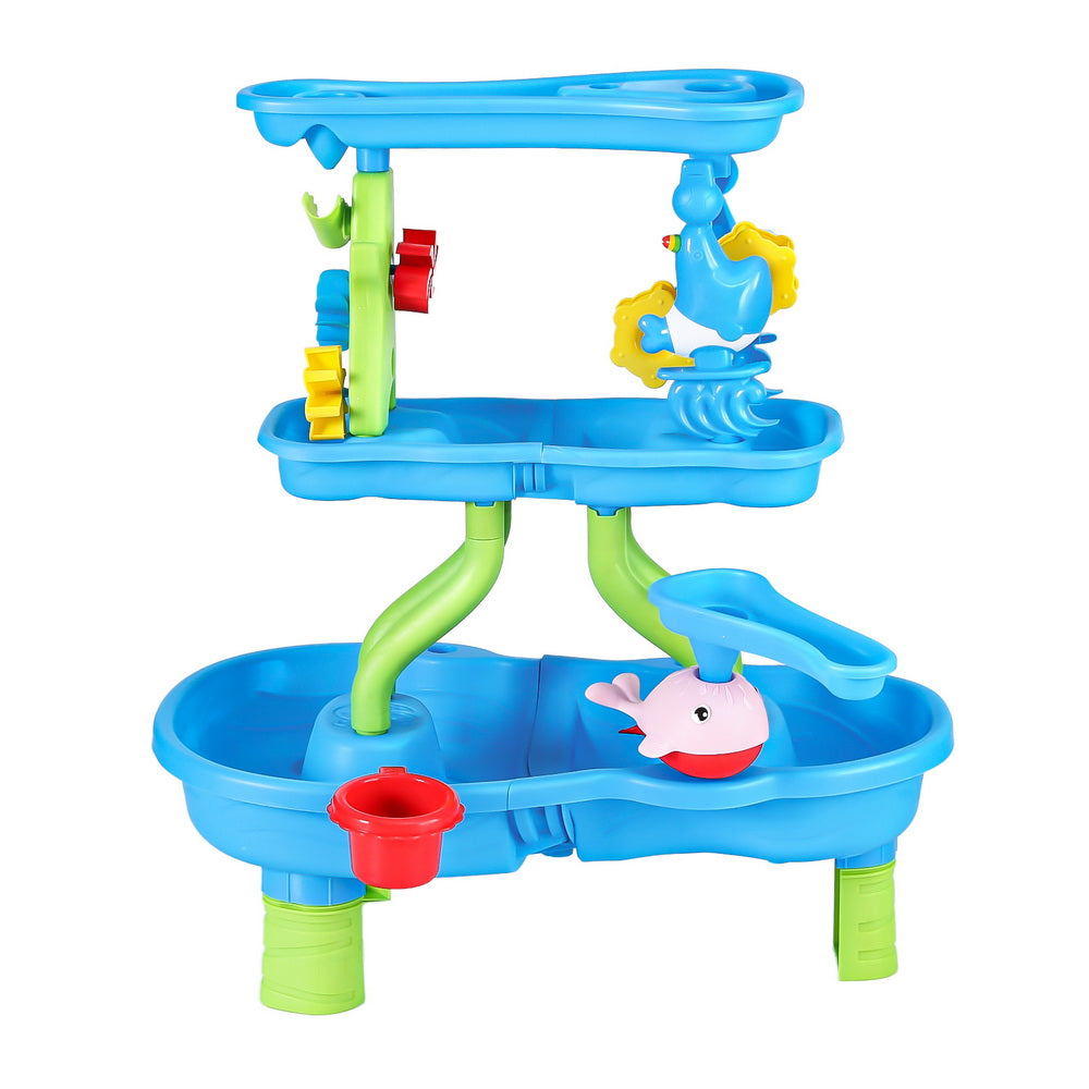 Keezi Kids Sand and Water Table 4-Tier Waterfall Sandpit Toys Beach Shovel PLAY-WATER-4LVL-BU