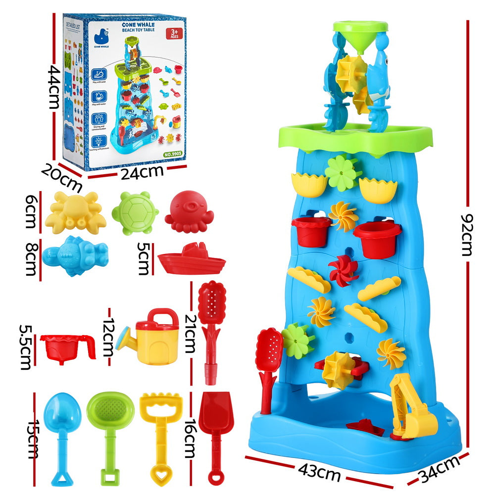 Keezi Kids Sand and Water Table Waterfall Wall Sandpit Toys Beach Shovel PLAY-WATER-DLWALL-BU