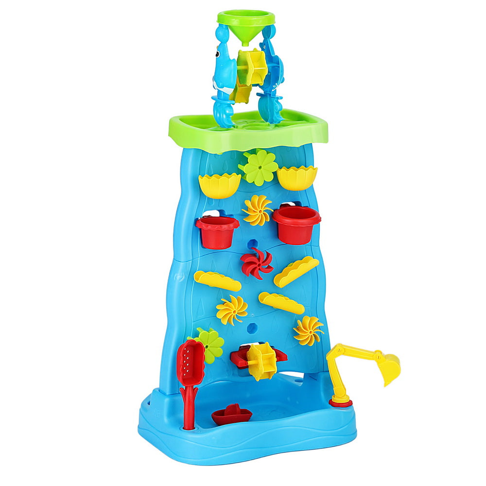 Keezi Kids Sand and Water Table Waterfall Wall Sandpit Toys Beach Shovel PLAY-WATER-DLWALL-BU