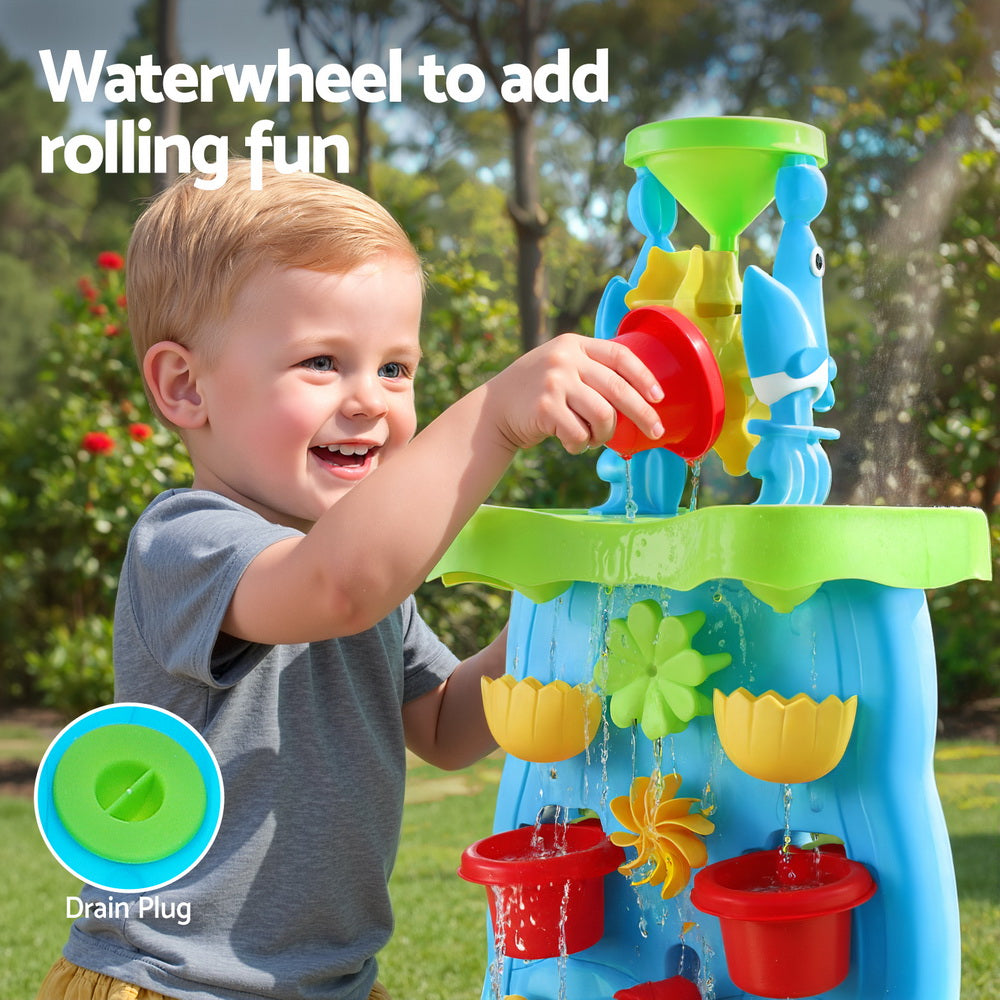 Keezi Kids Sand and Water Table Waterfall Wall Sandpit Toys Beach Shovel PLAY-WATER-DLWALL-BU