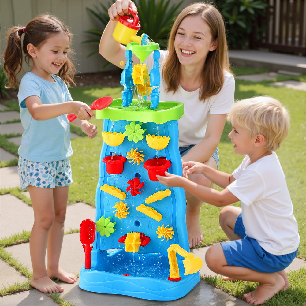 Keezi Kids Sand and Water Table Waterfall Wall Sandpit Toys Beach Shovel PLAY-WATER-DLWALL-BU