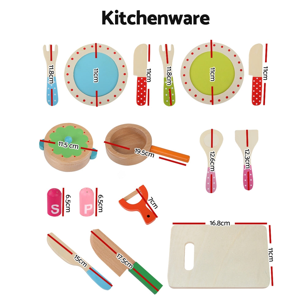 Keezi Kids Kitchen Play Set Wooden Pretend Toys Cooking Utensils Pots Pans Food PLAY-WOOD-B-3IN1-CFL