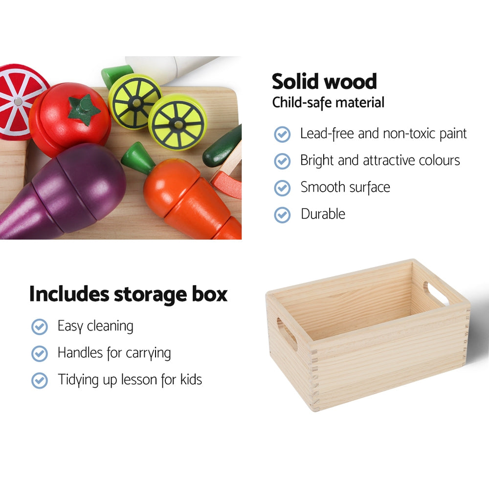 Keezi Kids Kitchen Play Set Wooden Pretend Toys Cooking Utensils Pots Pans Food PLAY-WOOD-B-3IN1-CFL