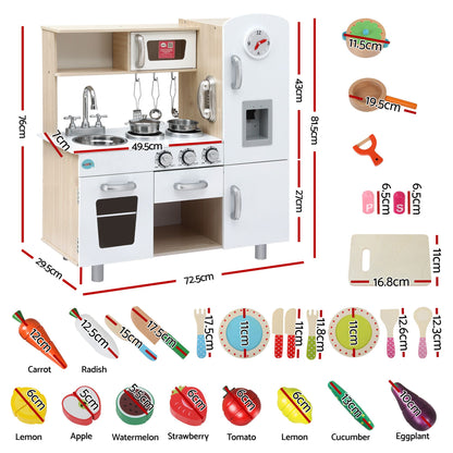Keezi Kids Wooden Pretend Kitchen Playset with 29pc Cutting Food Set
