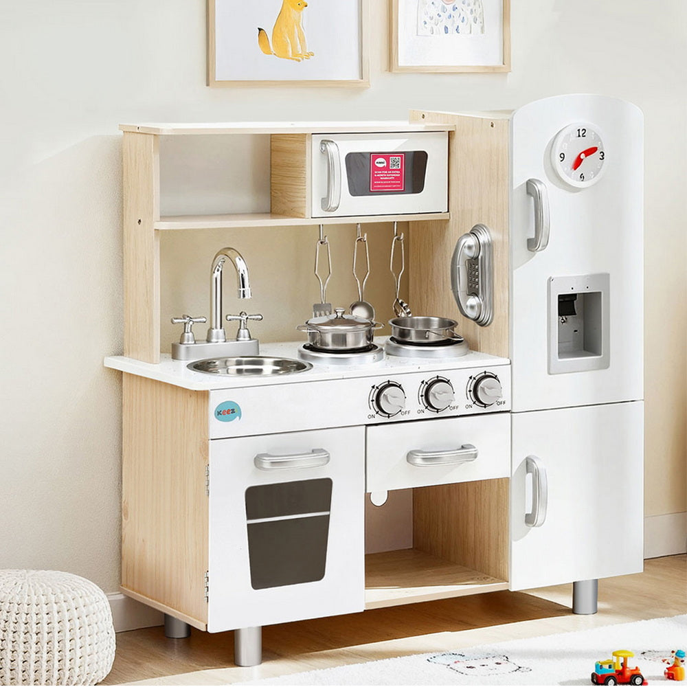 Keezi Kids Kitchen Play Set Wooden Pretend Toys Cooking Children Clock Beige PLAY-WOOD-CLOCK-BE