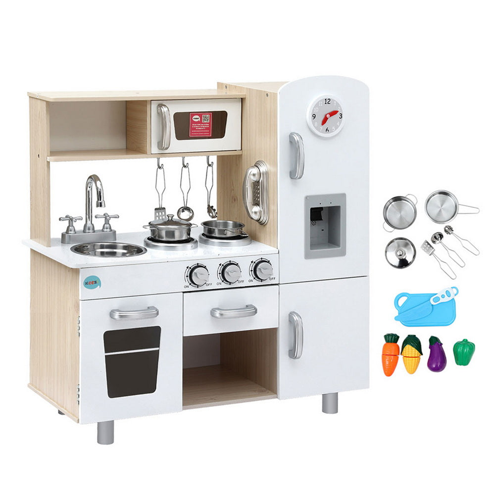 Keezi Kids Kitchen Play Set Wooden Pretend Toys Cooking Children Clock Beige PLAY-WOOD-CLOCK-BE