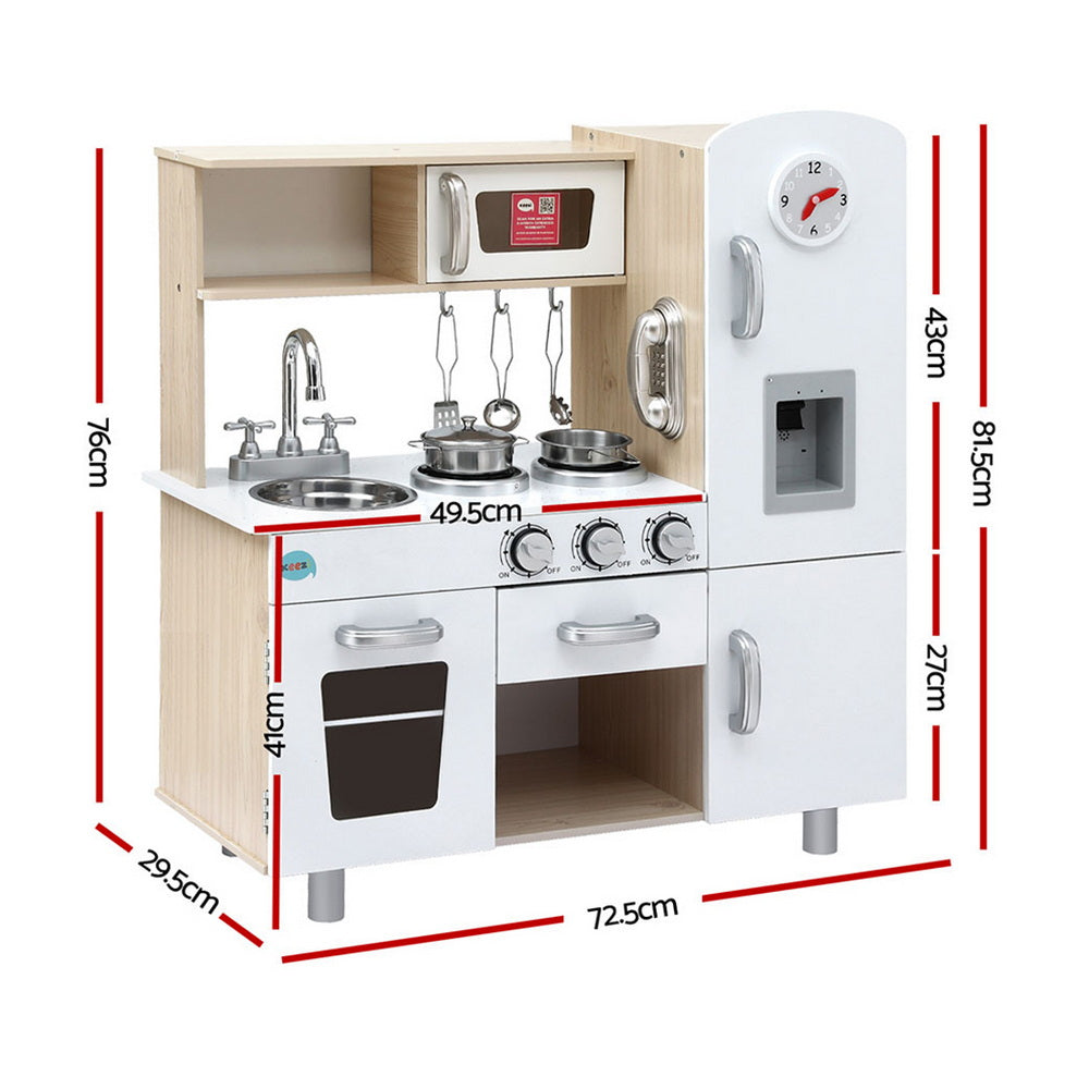 Keezi Kids Kitchen Play Set Wooden Pretend Toys Cooking Children Clock Beige PLAY-WOOD-CLOCK-BE