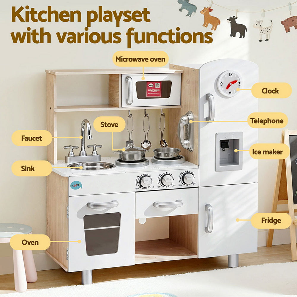 Keezi Kids Kitchen Play Set Wooden Pretend Toys Cooking Children Clock Beige PLAY-WOOD-CLOCK-BE
