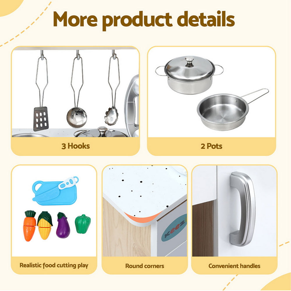 Keezi Kids Kitchen Play Set Wooden Pretend Toys Cooking Children Clock Beige PLAY-WOOD-CLOCK-BE