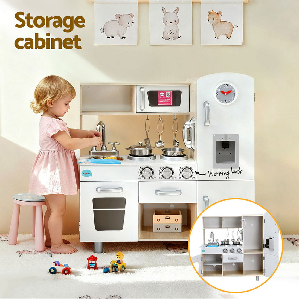 Keezi Kids Kitchen Play Set Wooden Pretend Toys Cooking Children Clock Beige PLAY-WOOD-CLOCK-BE