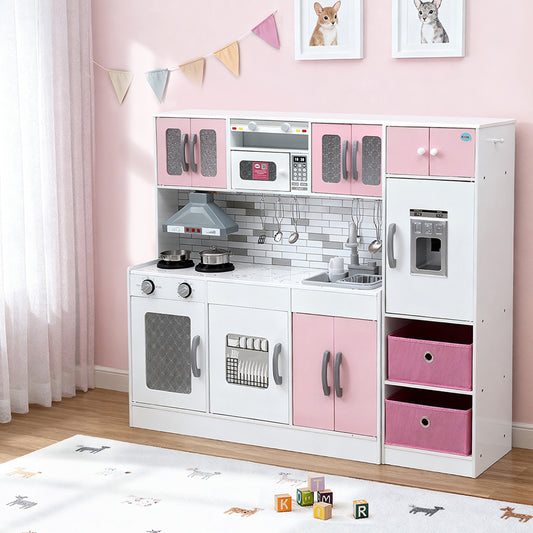 Keezi Kids Kitchen Playset 2-Piece Wooden Pretend Play Coffee Maker Toy 100CM Pink PLAY-WOOD-COMBINATION-PK