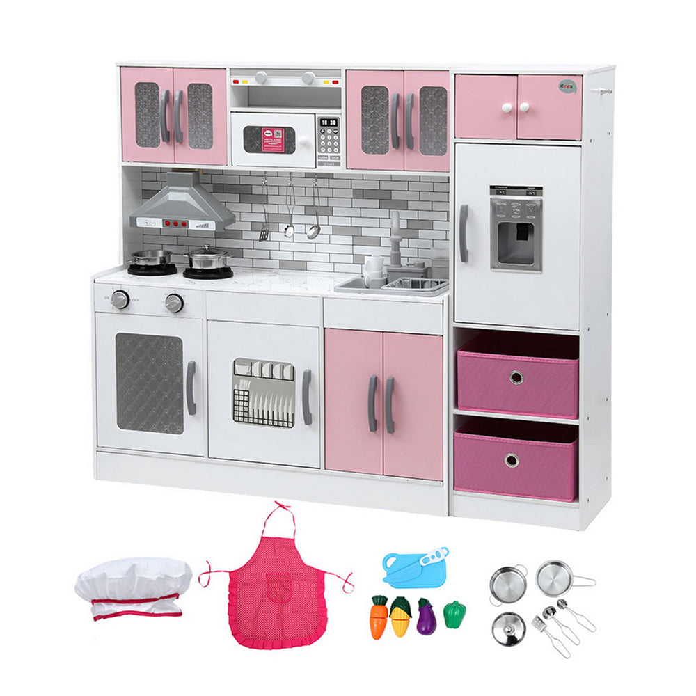Keezi Kids Kitchen Playset 2-Piece Wooden Pretend Play Coffee Maker Toy 100CM Pink PLAY-WOOD-COMBINATION-PK
