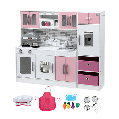 Keezi Kids Kitchen Playset 2-Piece Wooden Pretend Play Coffee Maker Toy 100CM Pink PLAY-WOOD-COMBINATION-PK