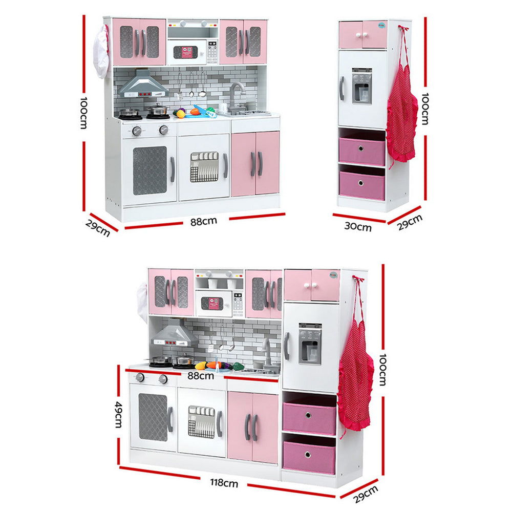 Keezi Kids Kitchen Playset 2-Piece Wooden Pretend Play Coffee Maker Toy 100CM Pink PLAY-WOOD-COMBINATION-PK