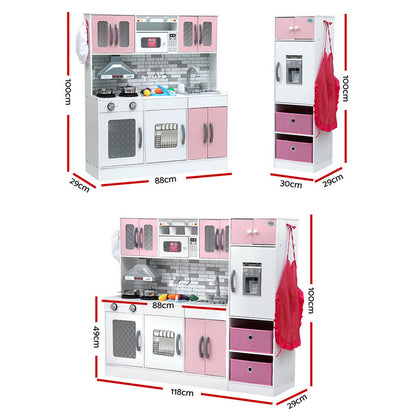 Keezi Kids Kitchen Playset 2-Piece Wooden Pretend Play Coffee Maker Toy 100CM Pink PLAY-WOOD-COMBINATION-PK