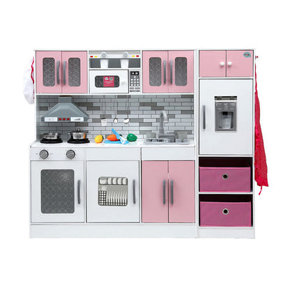 Keezi Kids Kitchen Playset 2-Piece Wooden Pretend Play Coffee Maker Toy 100CM Pink PLAY-WOOD-COMBINATION-PK