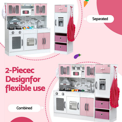 Keezi Kids Kitchen Playset 2-Piece Wooden Pretend Play Coffee Maker Toy 100CM Pink PLAY-WOOD-COMBINATION-PK
