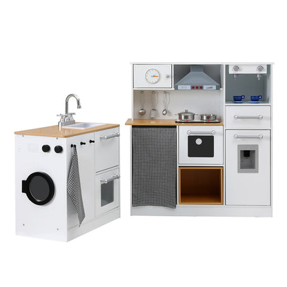 Keezi Kids Kitchen Playset 2-Piece Wooden Pretend Play Coffee Maker Toy 80CM White PLAY-WOOD-COMBINATION-WH