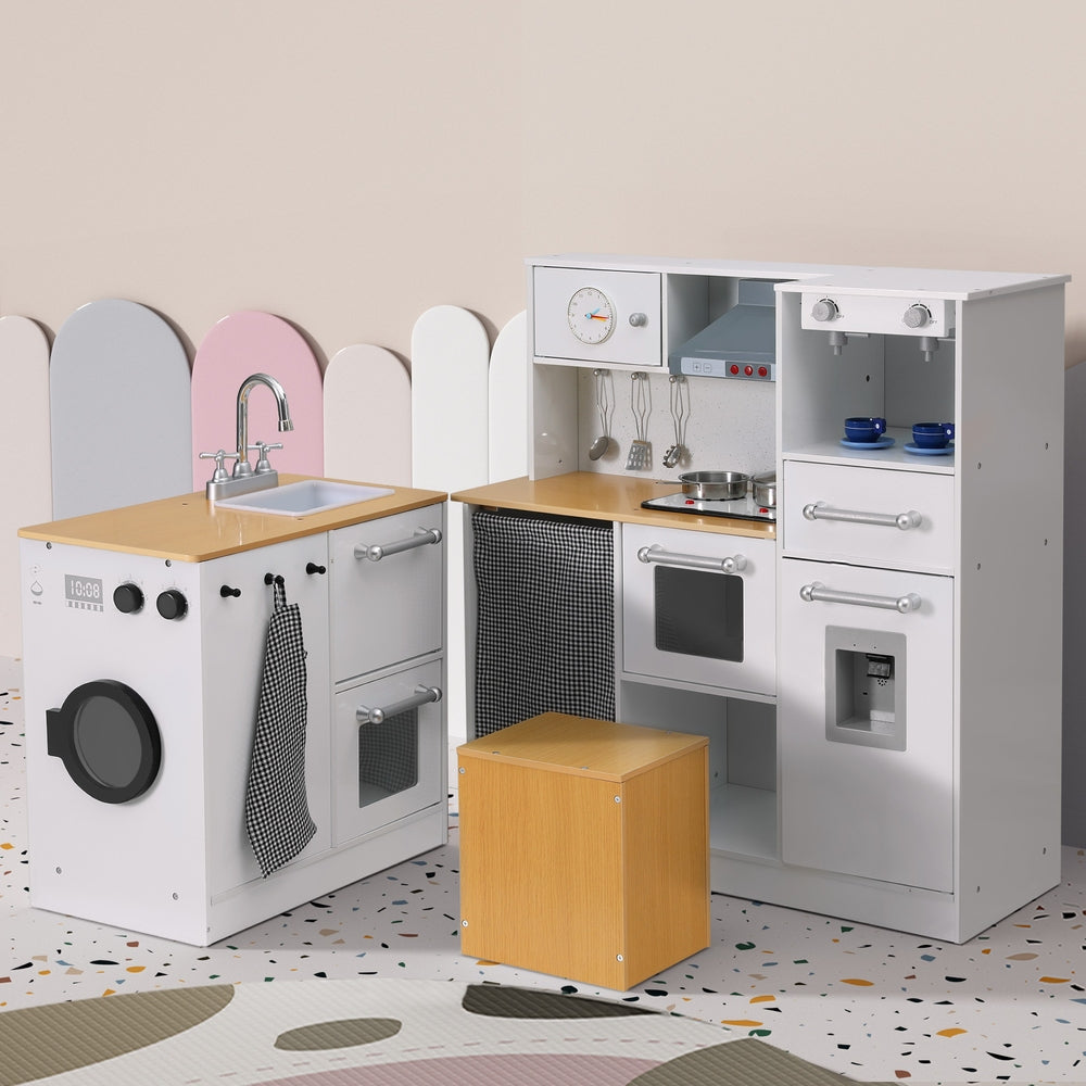 Keezi Kids Kitchen Playset 2-Piece Wooden Pretend Play Coffee Maker Toy 80CM White PLAY-WOOD-COMBINATION-WH