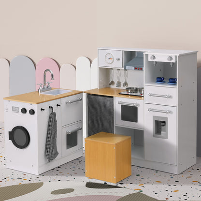 Keezi Kids Kitchen Playset 2-Piece Wooden Pretend Play Coffee Maker Toy 80CM White PLAY-WOOD-COMBINATION-WH