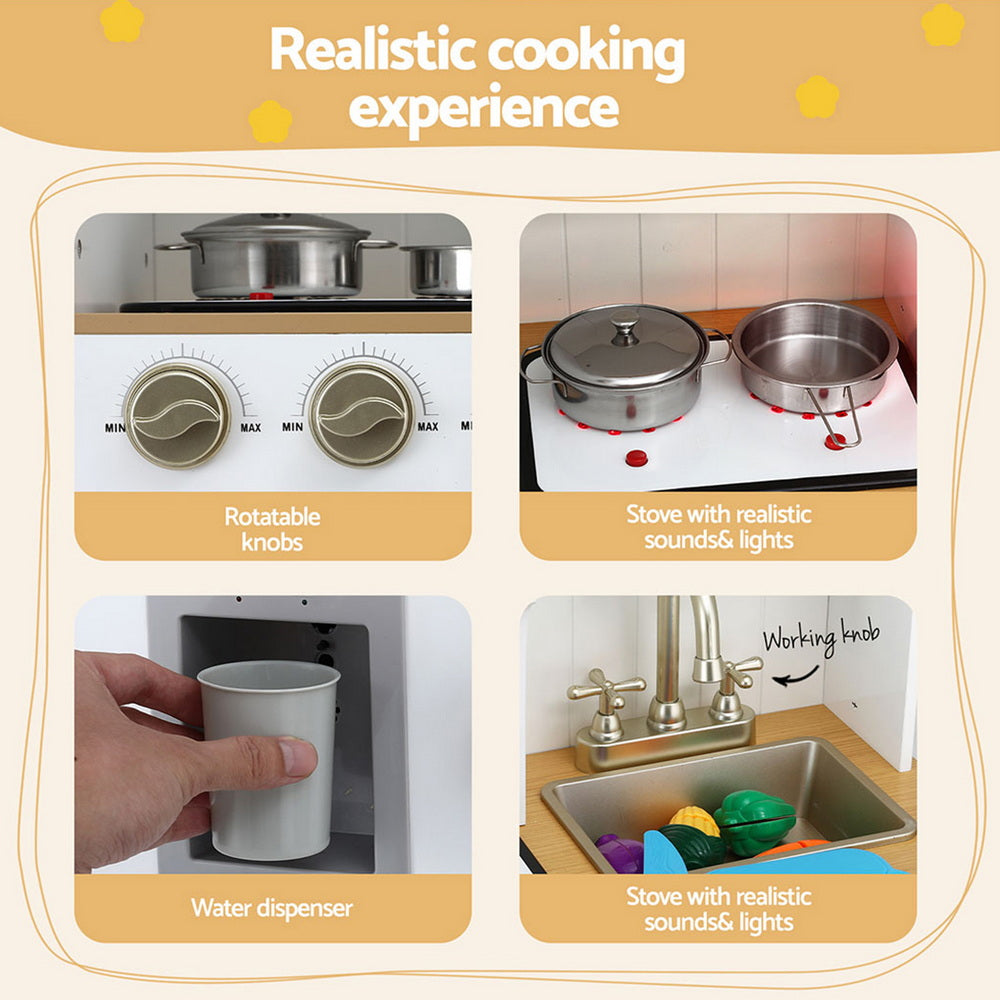 Keezi Kids Kitchen Play Set Wooden Pretend Toys Cooking Children Storage Golden PLAY-WOOD-DISPENSER-GD