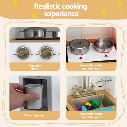 Keezi Kids Kitchen Play Set Wooden Pretend Toys Cooking Children Storage Golden PLAY-WOOD-DISPENSER-GD