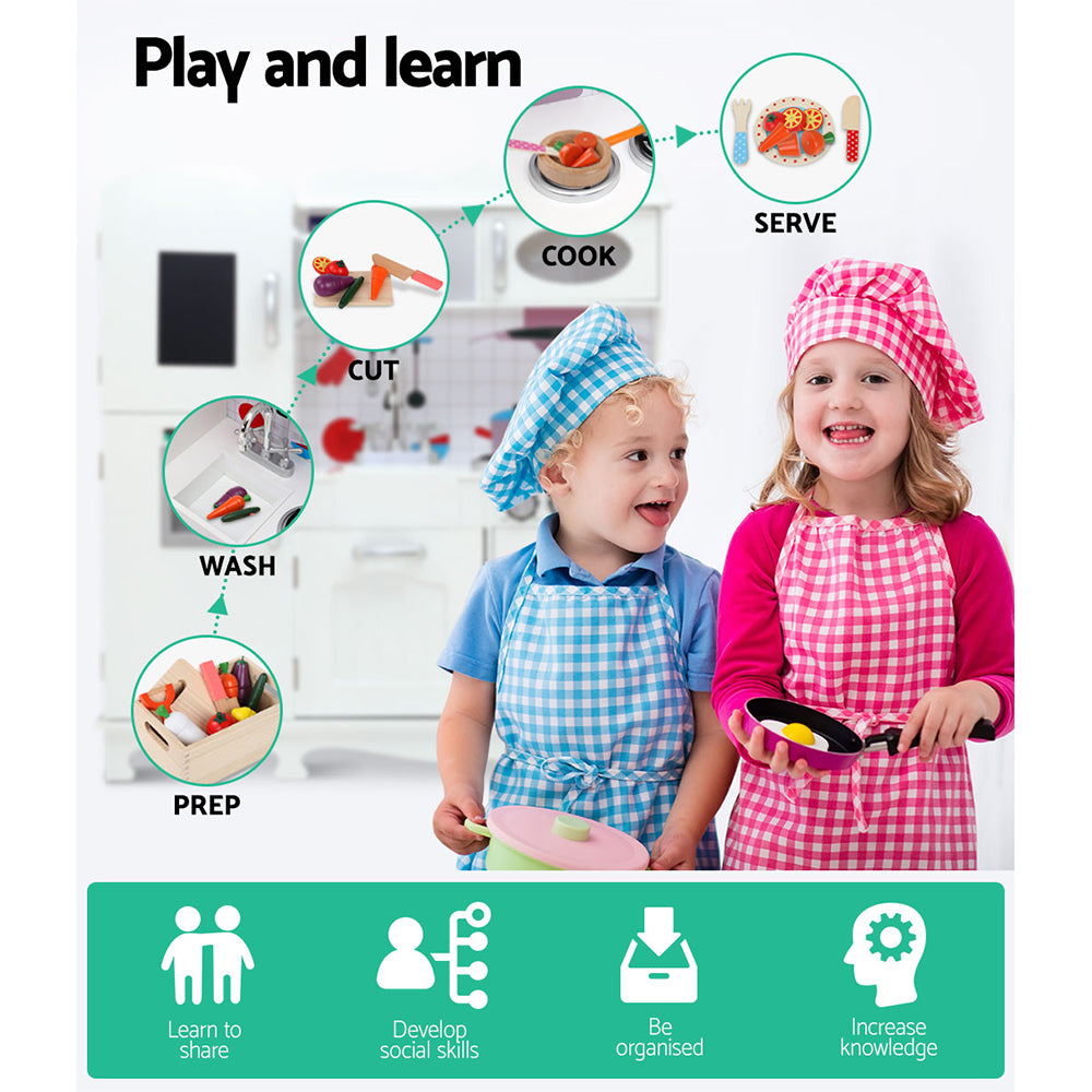 Keezi Kids Kitchen Play Set Wooden Pretend Toys Cooking Children Storage White PLAY-WOOD-DISPENSER-WH