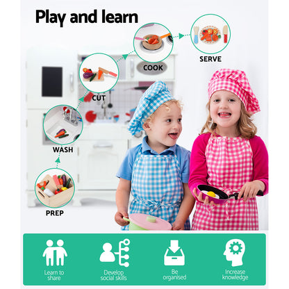 Keezi Kids Kitchen Play Set Wooden Pretend Toys Cooking Children Storage White PLAY-WOOD-DISPENSER-WH