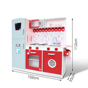 Keezi Kids Kitchen Play Set Wooden Pretend Toys Cooking Children Fridge Oven Red PLAY-WOOD-FRIDGE-PINK