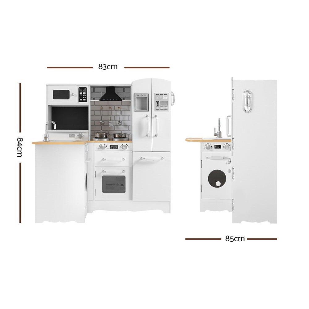 Keezi Kids Kitchen Play Set Wooden Pretend Toys Cooking Children Fridge White PLAY-WOOD-FRIDGE-WH