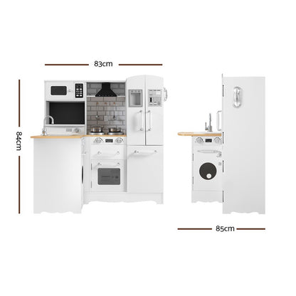 Keezi Kids Kitchen Play Set Wooden Pretend Toys Cooking Children Fridge White PLAY-WOOD-FRIDGE-WH