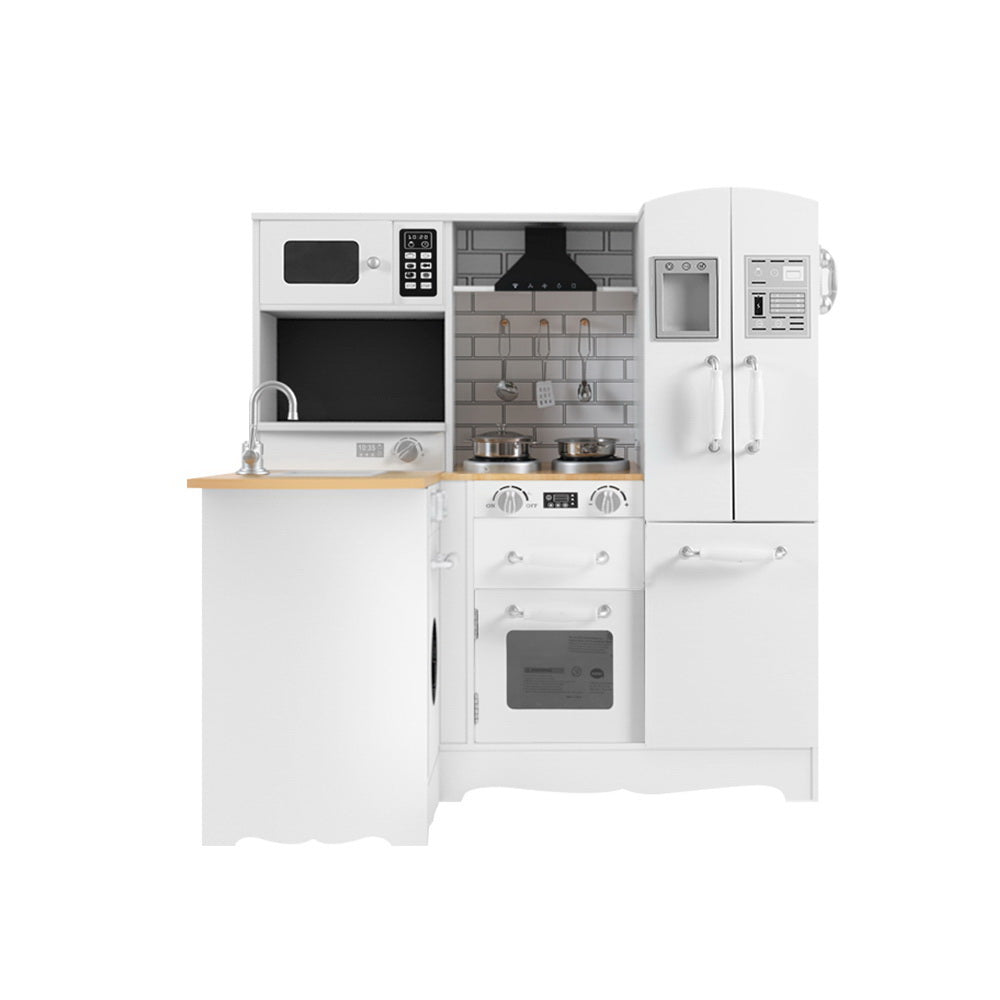 Keezi Kids Kitchen Play Set Wooden Pretend Toys Cooking Children Fridge White PLAY-WOOD-FRIDGE-WH