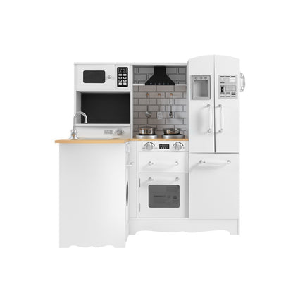 Keezi Kids Kitchen Play Set Wooden Pretend Toys Cooking Children Fridge White PLAY-WOOD-FRIDGE-WH
