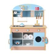 Keezi Kids Wooden Pretend Kitchen Play Sets Cooking Toys Pot Pan Bowls Oven Dishwasher 80CM Blue PLAY-WOOD-MICROWAVE-BL