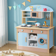 Keezi Kids Wooden Pretend Kitchen Play Sets Cooking Toys Pot Pan Bowls Oven Dishwasher 80CM Blue PLAY-WOOD-MICROWAVE-BL