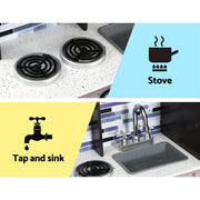 Keezi Kids Kitchen Play Set Wooden Pretend Toys Cooking Children Oven Fridge PLAY-WOOD-MODERN-S-BK