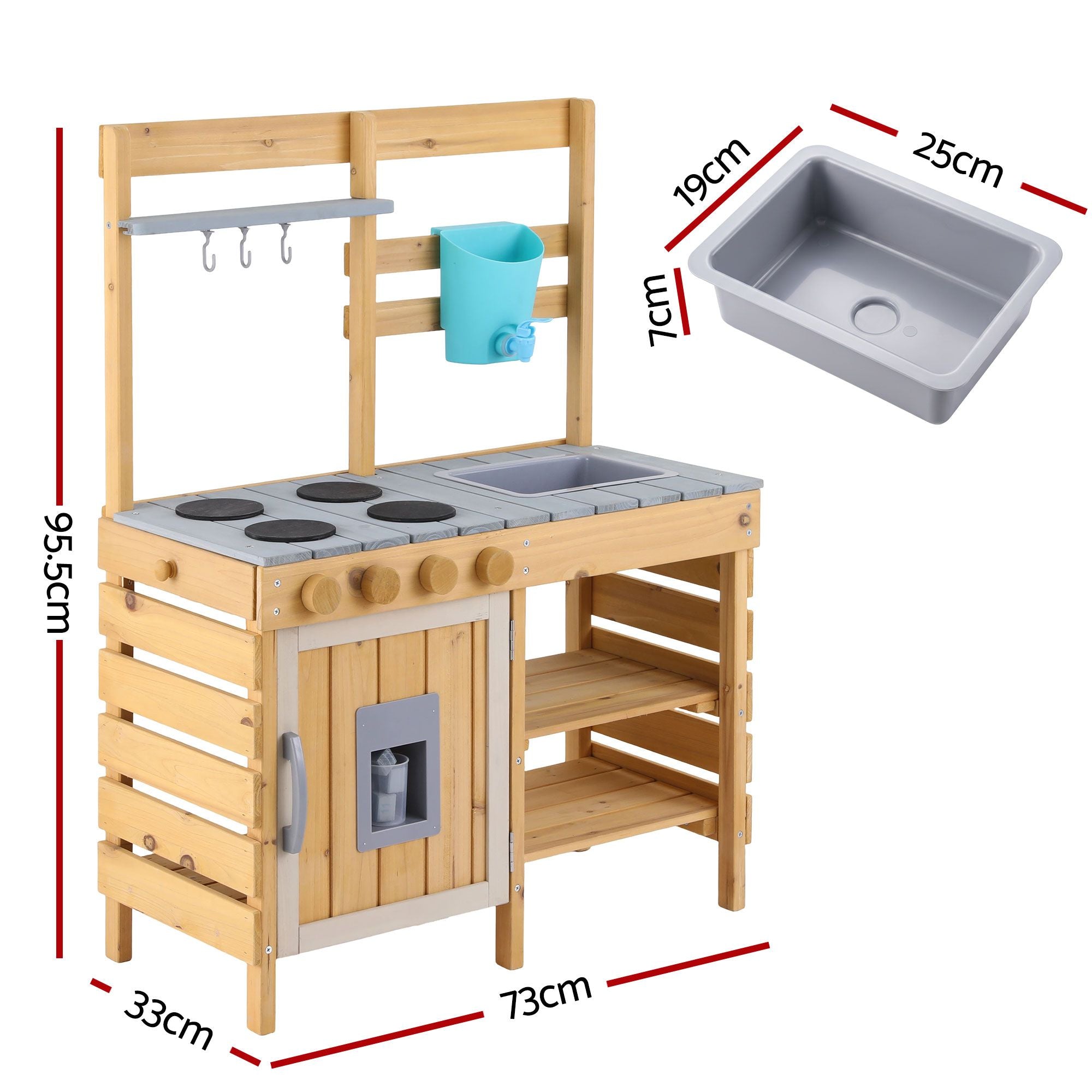 Keezi Kids Kitchen Playset Wooden Play Kitchen Mud Kitchen Toy Kitchen 95cm Tall PLAY-WOOD-POT-SINK