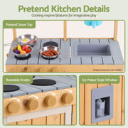Keezi Kids Kitchen Playset Wooden Play Kitchen Mud Kitchen Toy Kitchen 95cm Tall PLAY-WOOD-POT-SINK