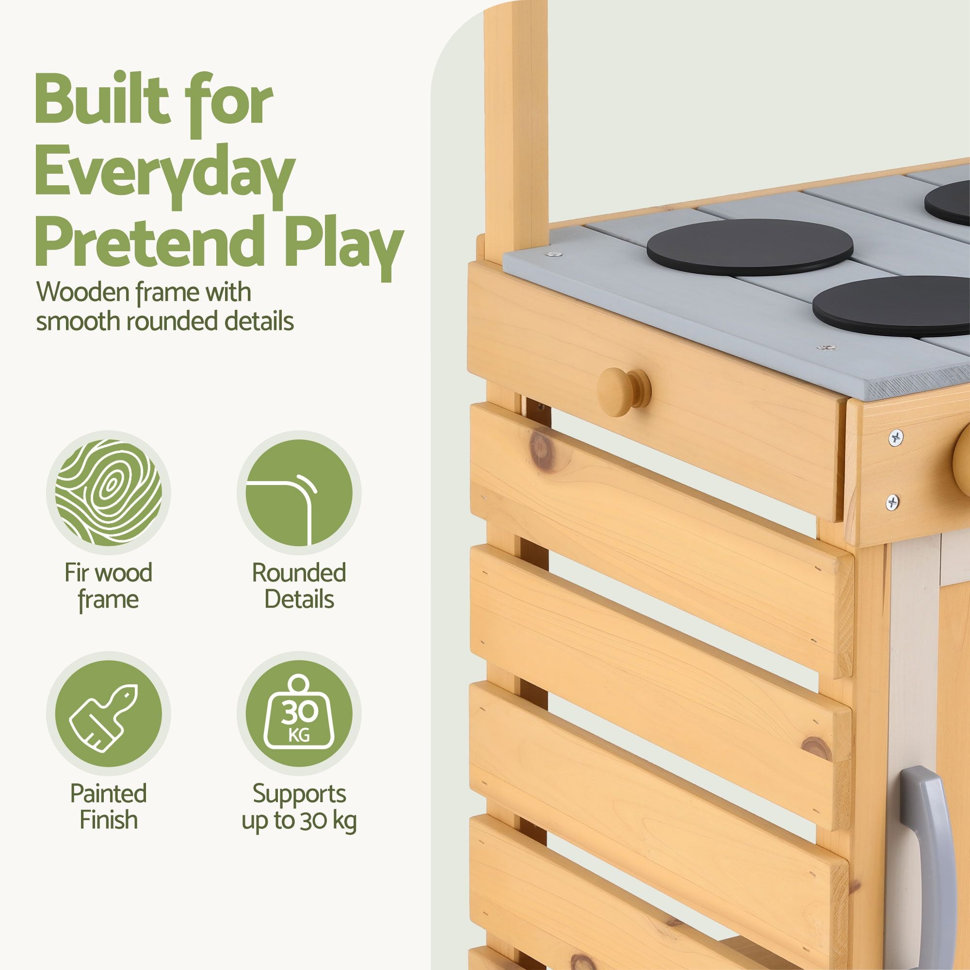 Keezi Kids Kitchen Playset Wooden Play Kitchen Mud Kitchen Toy Kitchen 95cm Tall PLAY-WOOD-POT-SINK