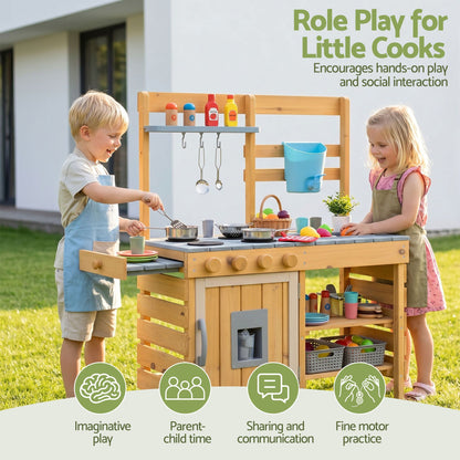 Keezi Kids Kitchen Playset Wooden Play Kitchen Mud Kitchen Toy Kitchen 95cm Tall PLAY-WOOD-POT-SINK