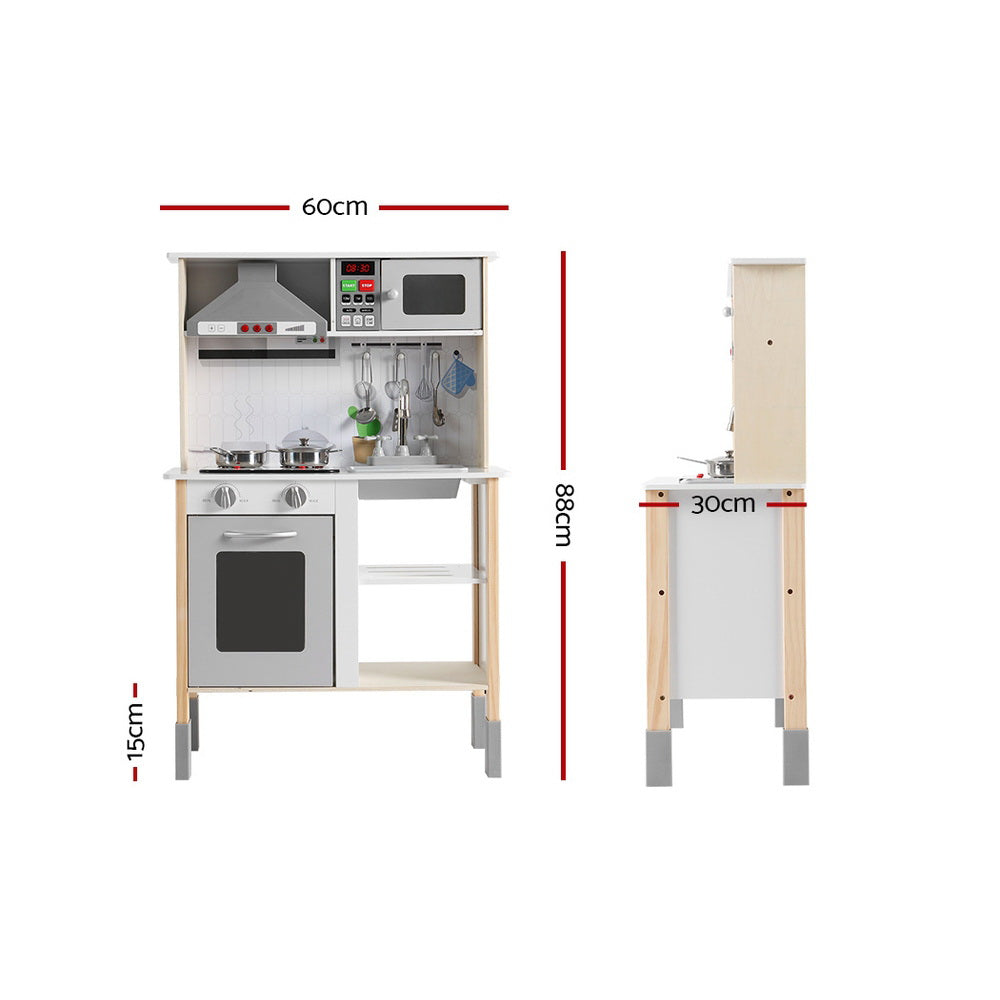 Keezi Kids Kitchen Play Set Wooden Pretend Toys Cooking Children Cookware Sink PLAY-WOOD-RANGEHOOD-WH