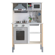 Keezi Kids Kitchen Play Set Wooden Pretend Toys Cooking Children Cookware Sink PLAY-WOOD-RANGEHOOD-WH