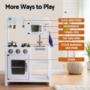 Keezi Kids Kitchen Play Set Wooden Pretend Toys Cooking Children Cookware Food PLAY-WOOD-STAND-WH