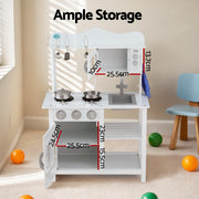 Keezi Kids Kitchen Play Set Wooden Pretend Toys Cooking Children Cookware Food PLAY-WOOD-STAND-WH