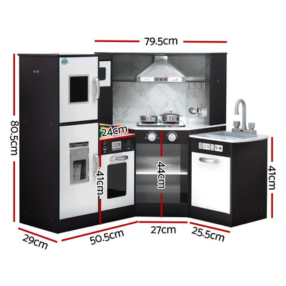 Keezi Kids Kitchen Play Set Wooden Pretend Cooking Playset w/Sounds Lights Black PLAY-WOOD-TAP-BK