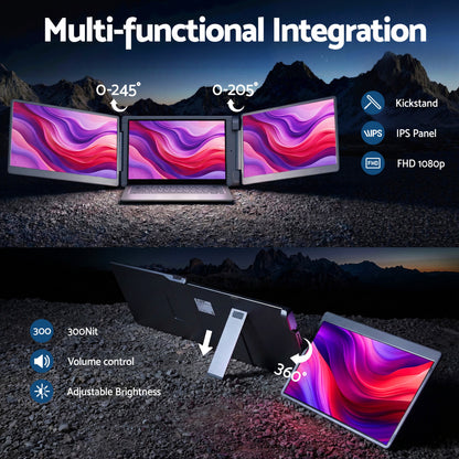 Devanti Triple Portable Monitor Laptop Screen Extender 15.6" Dual Display FHD IPS PM-S10-SI