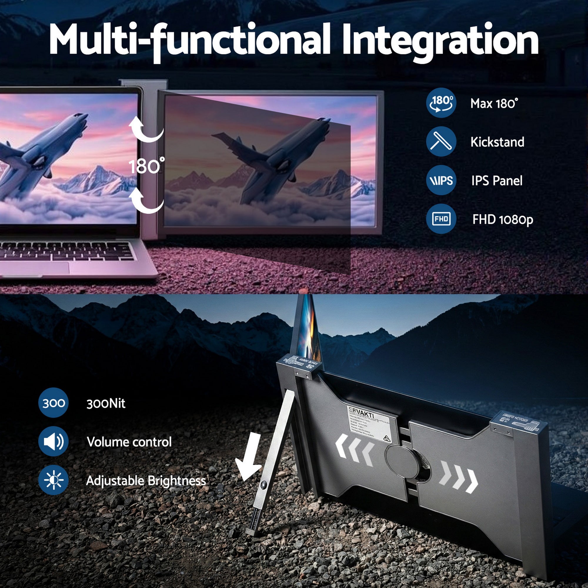 Devanti Portable Monitor Laptop Screen Extender Dual Display 1080P IPS USB C PM-S14-SI