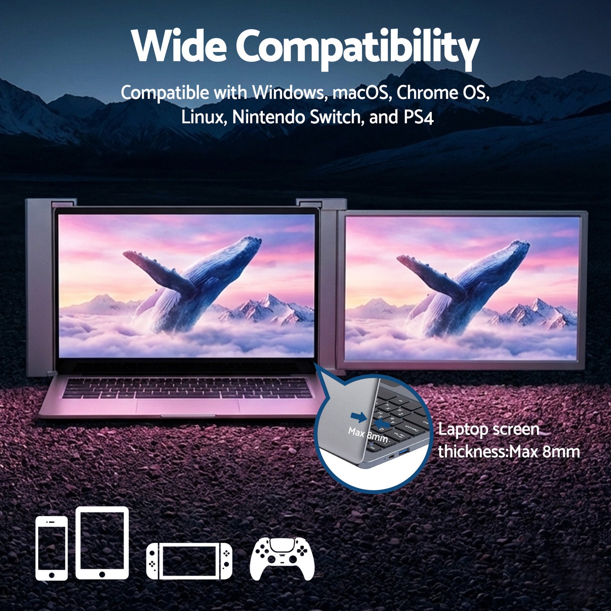 Devanti Portable Monitor Laptop Screen Extender Dual Display 1080P IPS USB C PM-S14-SI