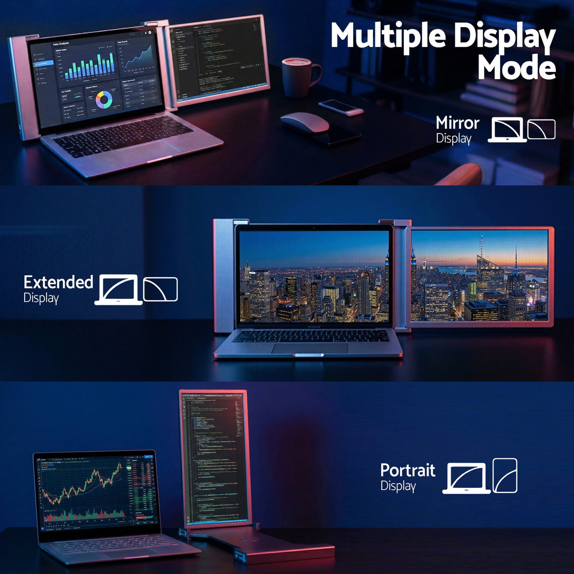 Devanti Portable Monitor Laptop Screen Extender Dual Display 1080P IPS USB C PM-S14-SI