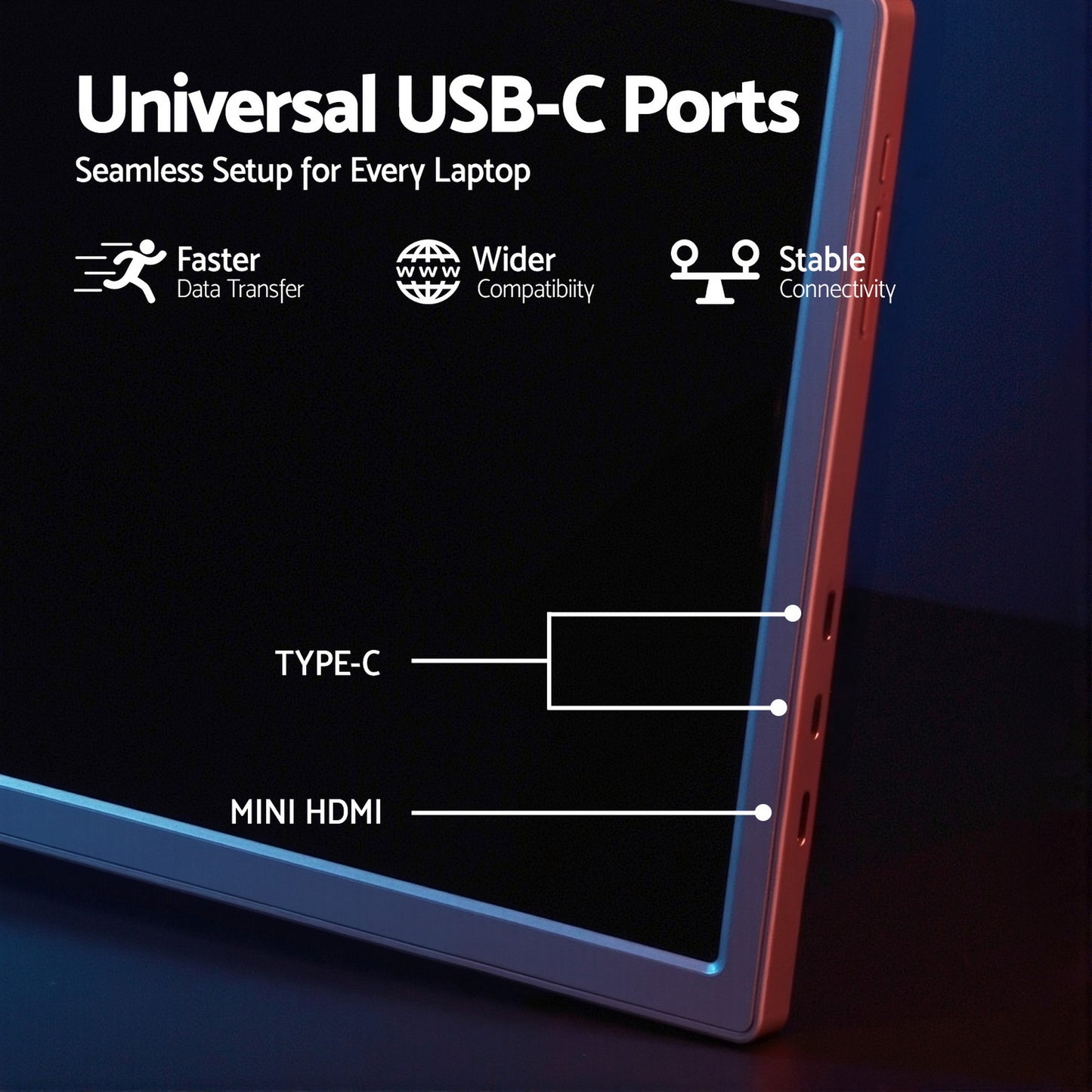 Devanti Portable Monitor Laptop Screen Extender Dual Display 1080P IPS USB C PM-S14-SI
